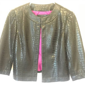 ANTHRASITE Jacket Blazer Black Leather Snakeskin Faux Cropped Lined Chic Size 4